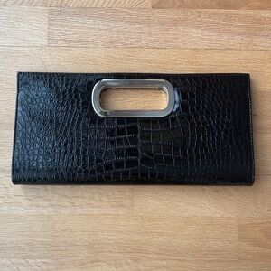 Giannini Black Genuine Faux Leather Crocodile-Embossed Clutch